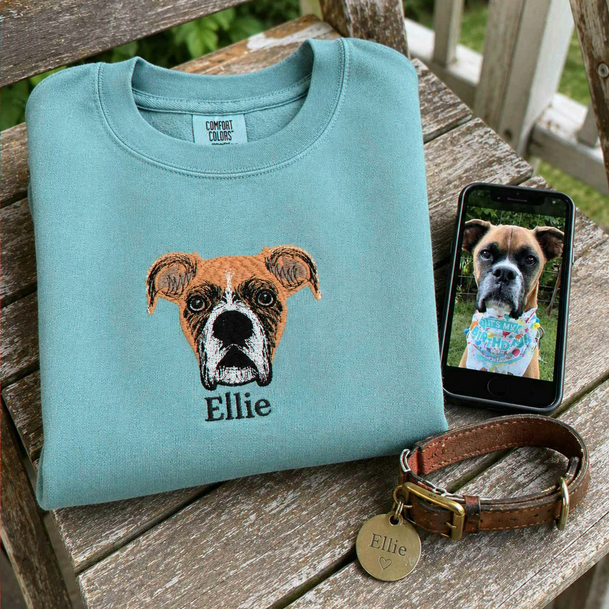 Custom Dog Memorial Sweatshirt for Boyfriend - Embroidered Pet Photo Portrait Crewneck & Name - Dog Loss Sympathy Gift for Him