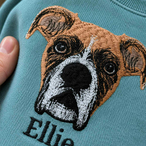 Custom Dog Memorial Sweatshirt for Boyfriend - Embroidered Pet Photo Portrait Crewneck & Name - Dog Loss Sympathy Gift for Him