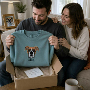 Custom Dog Memorial Sweatshirt for Boyfriend - Embroidered Pet Photo Portrait Crewneck & Name - Dog Loss Sympathy Gift for Him