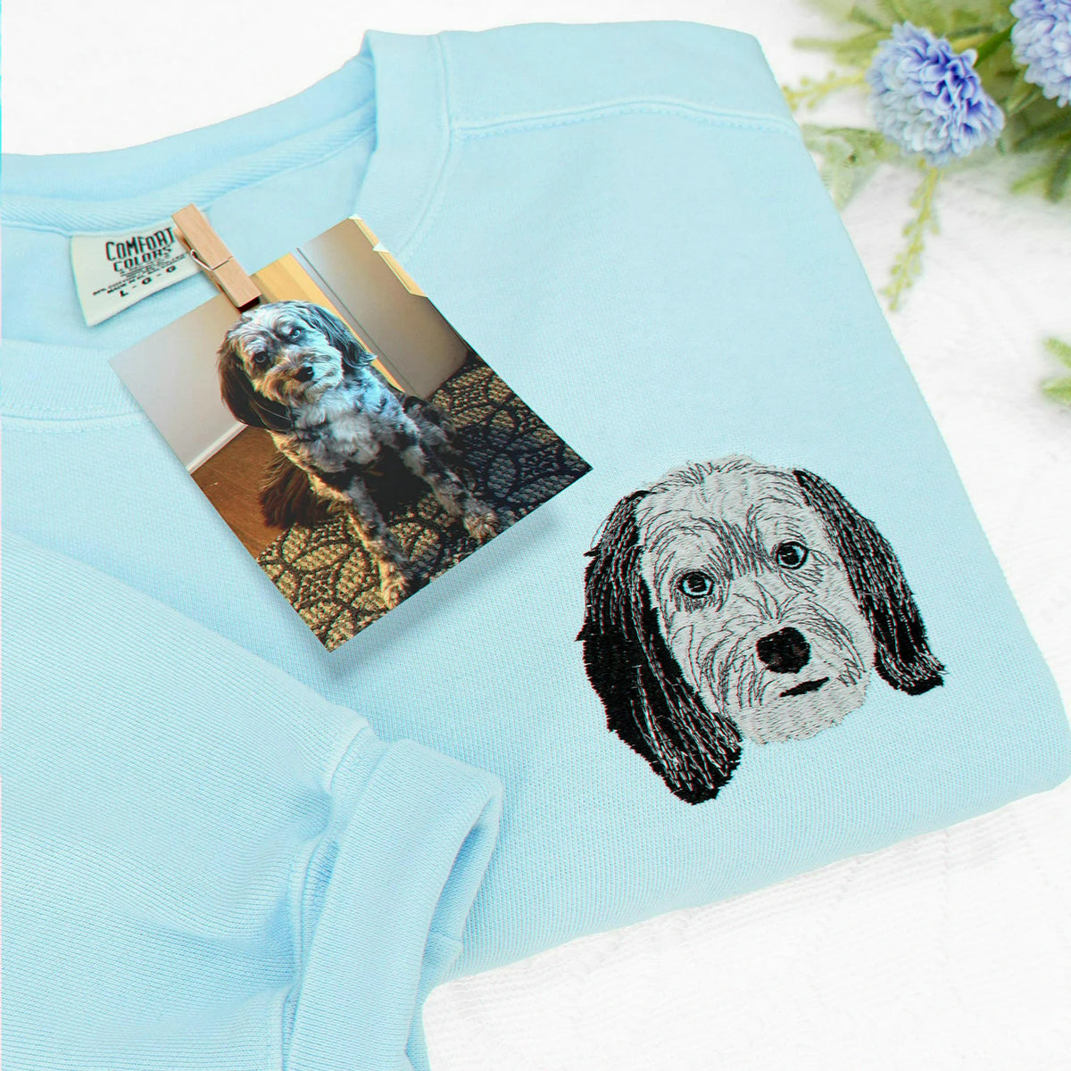 Custom Dog Memorial Sweatshirt for Boyfriend - Embroidered Pet Photo Portrait Crewneck & Name - Dog Loss Sympathy Gift for Him