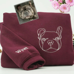 Maroon CustoCustom Dog Portrait from photo Embroidered Sweatshirt, Gift for Boyfriend