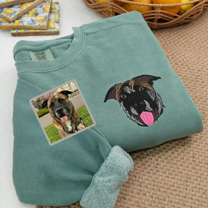 Blue Spruce Dog Portrait from Photo Embroidered Sweatshirt, gift for boyfriend
