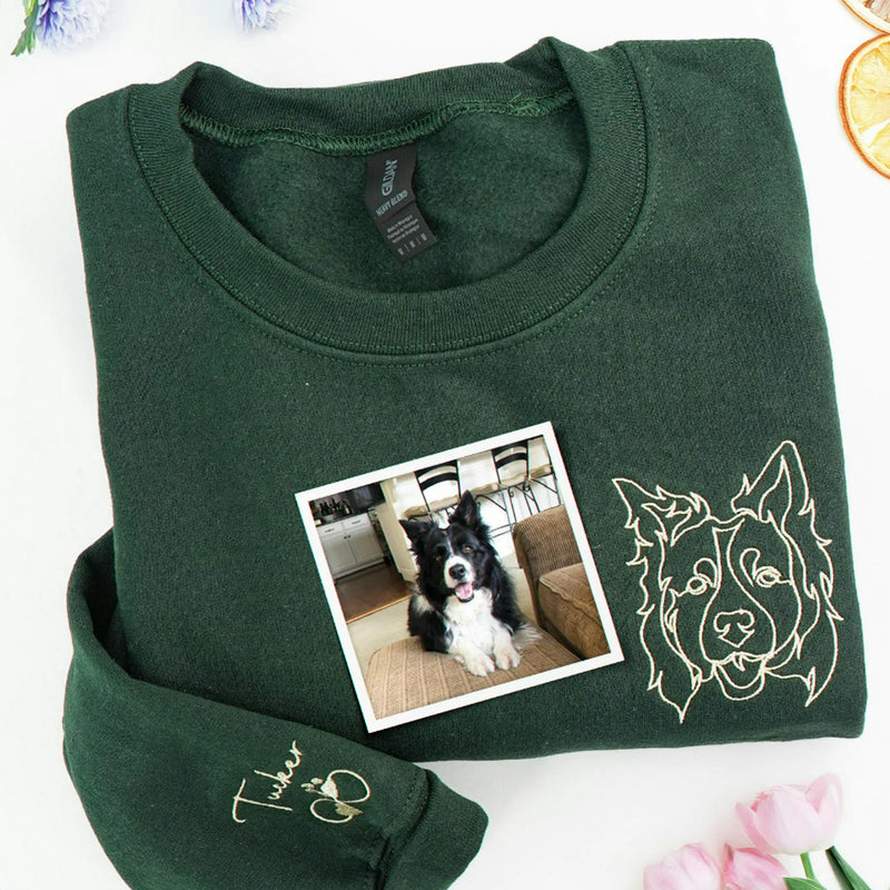 Custom Dog Memorial Sweatshirt for Boyfriend - Embroidered Pet Photo Outline Crewneck & Name for Dog Loss