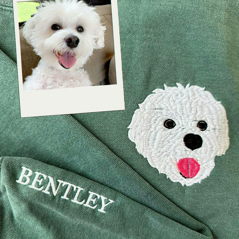 Custom Dog Portrait Sweatshirt for Birthday Boyfriend - Embroidered Pet Photo Crewneck & Name - Gift for Him