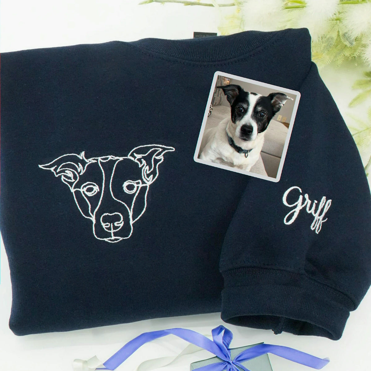 Custom Dog Memorial Sweatshirt for Boyfriend - Embroidered Pet Photo Outline Crewneck & Name - Dog Loss Sympathy Gift for Him