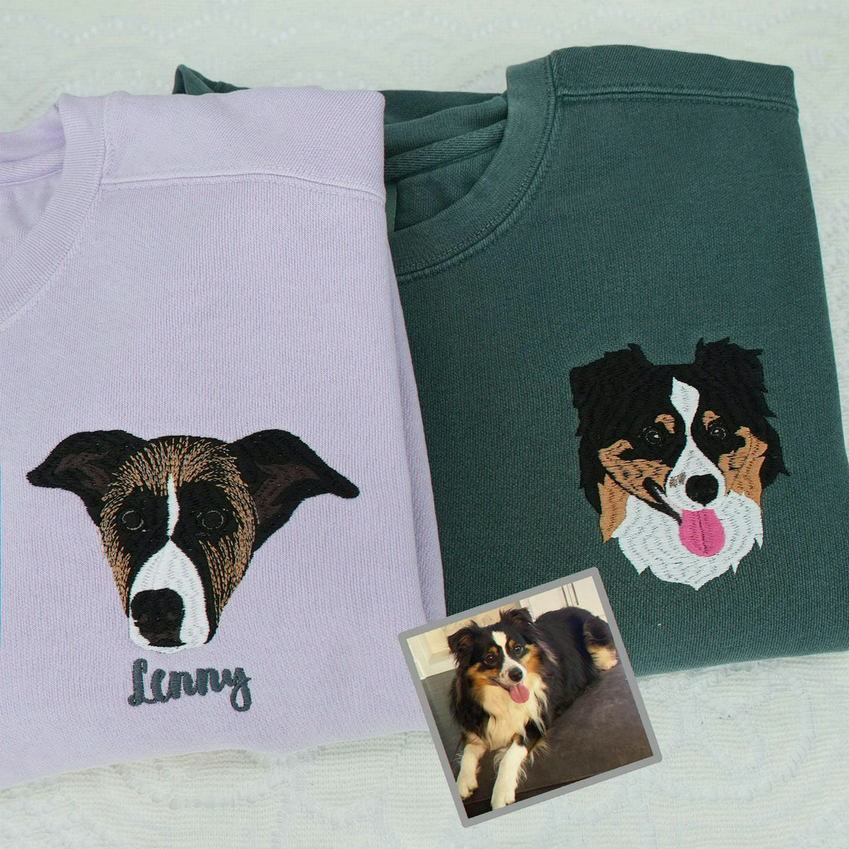 Custom Dog Portrait Sweatshirt for Birthday Boyfriend - Embroidered Pet Photo Crewneck & Name - Gift for Him