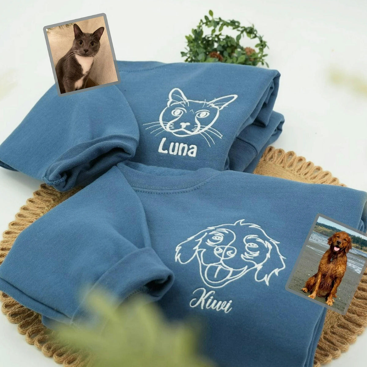 Custom Dog Memorial Sweatshirt for Boyfriend - Embroidered Pet Photo Outline Crewneck & Name - Dog Loss Sympathy Gift for Him