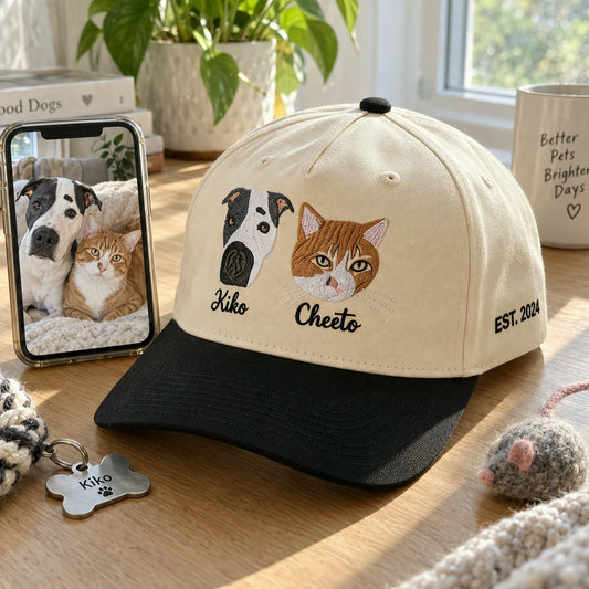 Custom Dog Portrait Snapback Hat, Embroidered Dog Photo Gift, Personalized Side Back Cap
