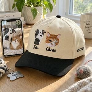 Custom Cat Portrait Snapback Hat, Embroidered Cat Photo Gift, Personalized Side Back Cap