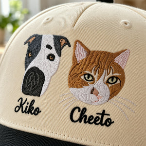 Custom Cat Portrait Snapback Hat, Embroidered Cat Photo Gift, Personalized Side Back Cap