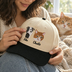 Custom Cat Portrait Snapback Hat, Embroidered Cat Photo Gift, Personalized Side Back Cap