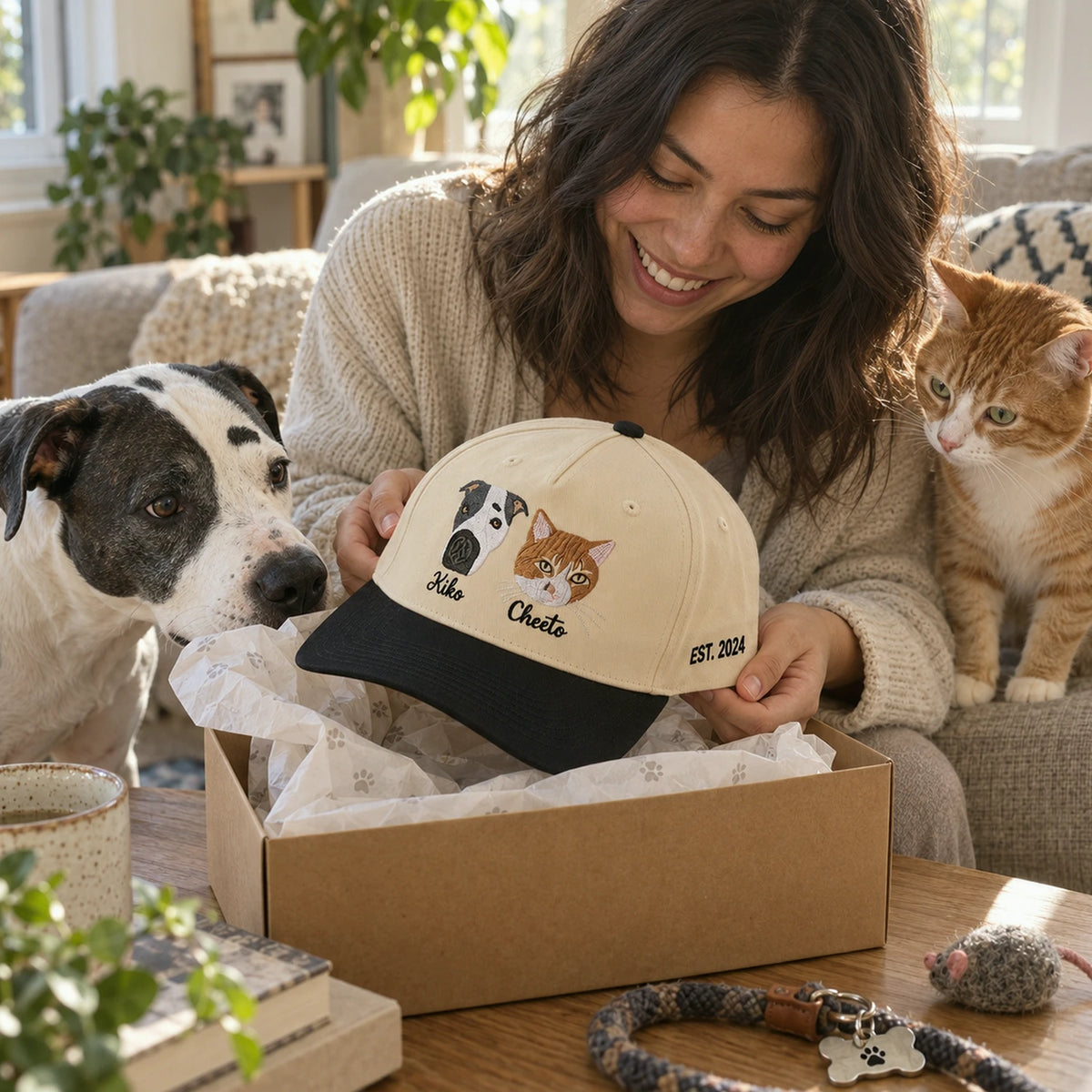 Custom Cat Portrait Snapback Hat, Embroidered Cat Photo Gift, Personalized Side Back Cap