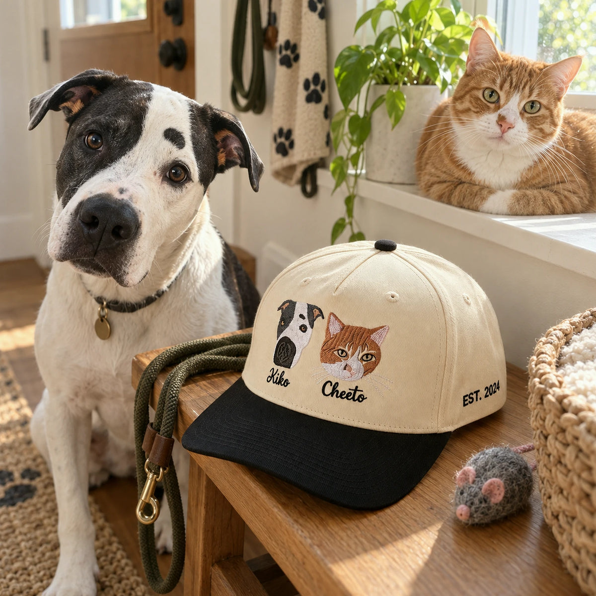 Custom Cat Portrait Snapback Hat, Embroidered Cat Photo Gift, Personalized Side Back Cap