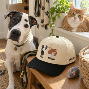 Custom Cat Portrait Snapback Hat, Embroidered Cat Photo Gift, Personalized Side Back Cap