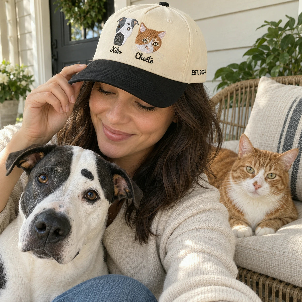 Custom Cat Portrait Snapback Hat, Embroidered Cat Photo Gift, Personalized Side Back Cap