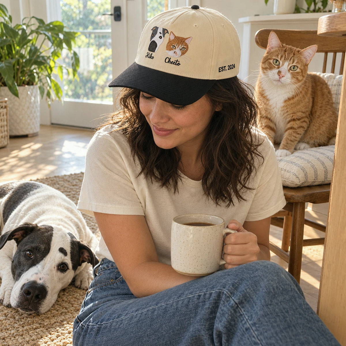 Custom Cat Portrait Snapback Hat, Embroidered Cat Photo Gift, Personalized Side Back Cap