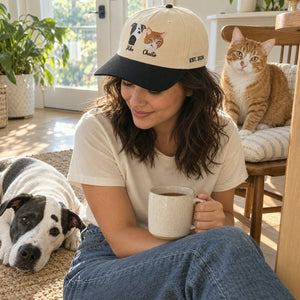 Custom Cat Portrait Snapback Hat, Embroidered Cat Photo Gift, Personalized Side Back Cap