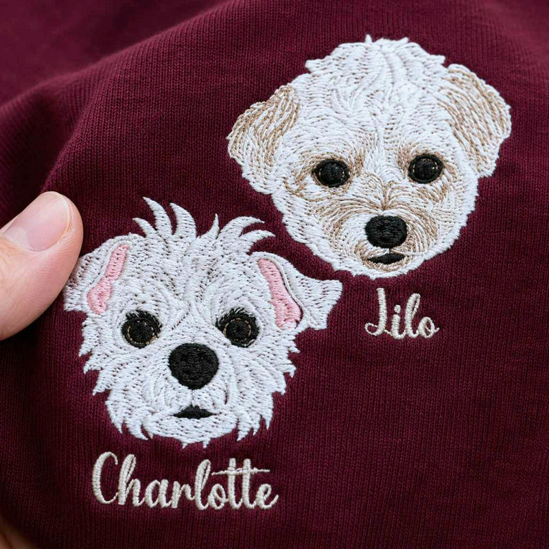 Custom Dog Portrait T-shirt for Birthday Couple - Embroidered Pet Photo Tee & Name - Gift for Him and Her