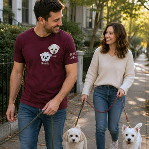 Custom Dog Portrait T-shirt for Birthday Couple - Embroidered Pet Photo Tee & Name - Gift for Him and Her