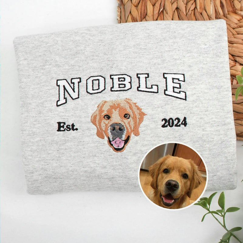 Custom New Dog Portrait Sweatshirt for Couple - Embroidered Pet Photo Crewneck & Name - First Time Dog Parent Gift for Him and Her