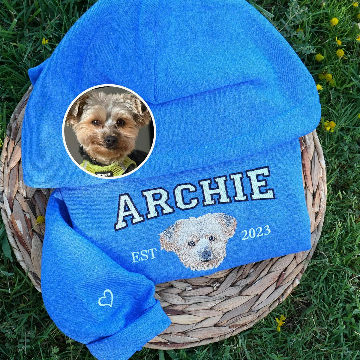 Custom New Dog Portrait Sweatshirt for Couple - Embroidered Pet Photo Crewneck & Name - First Time Dog Parent Gift for Him and Her