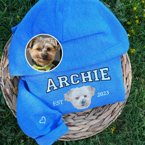 Custom New Dog Portrait Sweatshirt for Couple - Embroidered Pet Photo Crewneck & Name - First Time Dog Parent Gift for Him and Her