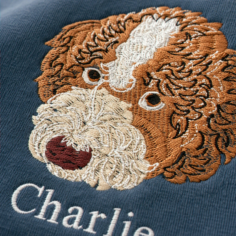 Custom Dog Memorial Sweatshirt for Couple - Embroidered Pet Photo Portrait Crewneck & Name - Dog Loss Sympathy Gift for Him and Her