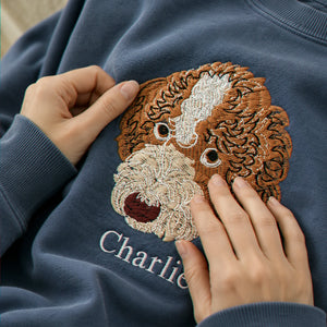 Custom Dog Memorial Sweatshirt for Couple - Embroidered Pet Photo Portrait Crewneck & Name - Dog Loss Sympathy Gift for Him and Her