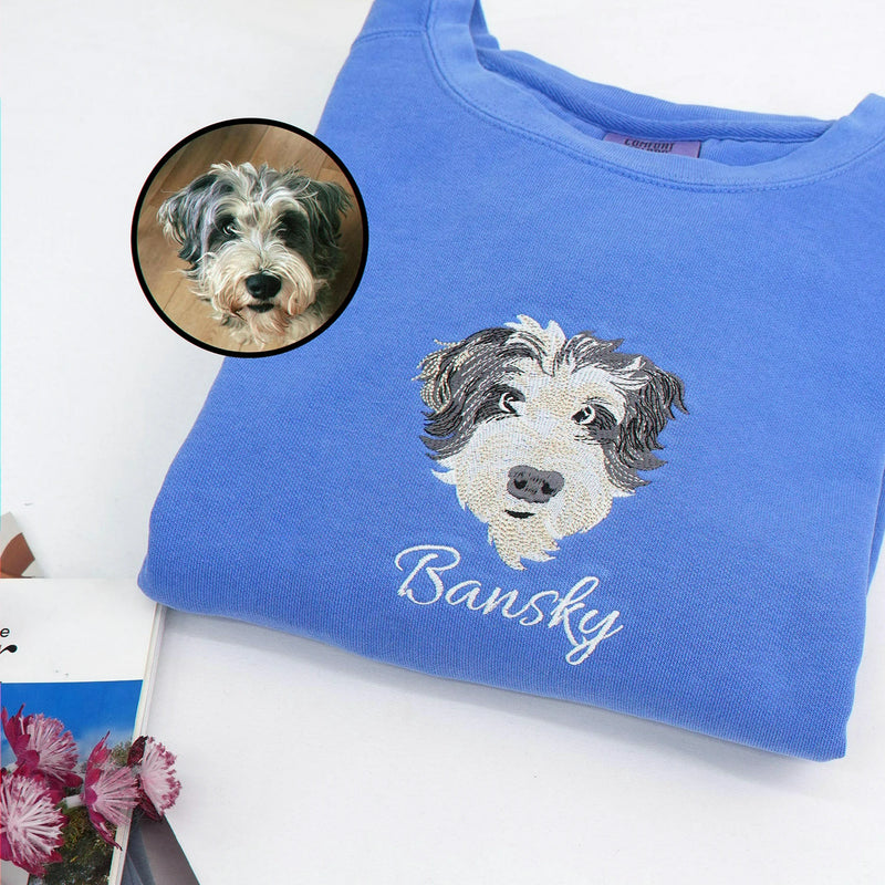 Custom Dog Memorial T-Shirt for Couple - Embroidered Pet Photo Portrait Tee & Name - Dog Loss Sympathy Gift for Him and Her