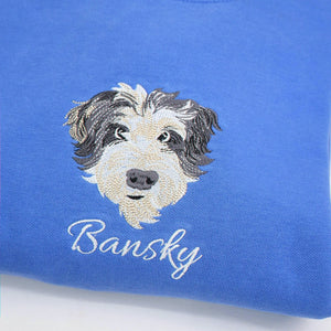 Custom Dog Memorial Sweatshirt for Couple - Embroidered Pet Photo Portrait Crewneck & Name - Dog Loss Sympathy Gift for Him and Her