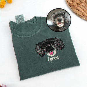Custom Dog Memorial Sweatshirt for Couple - Embroidered Pet Photo Portrait Crewneck & Name - Dog Loss Sympathy Gift for Him and Her