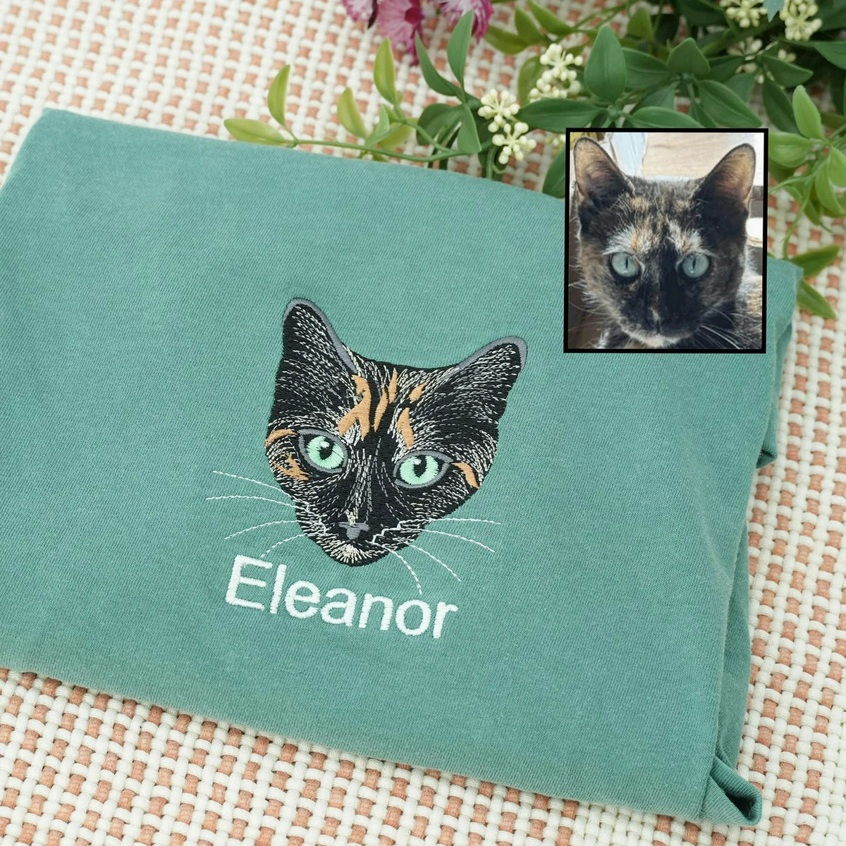 Custom Dog Memorial Sweatshirt for Couple - Embroidered Pet Photo Portrait Crewneck & Name - Dog Loss Sympathy Gift for Him and Her