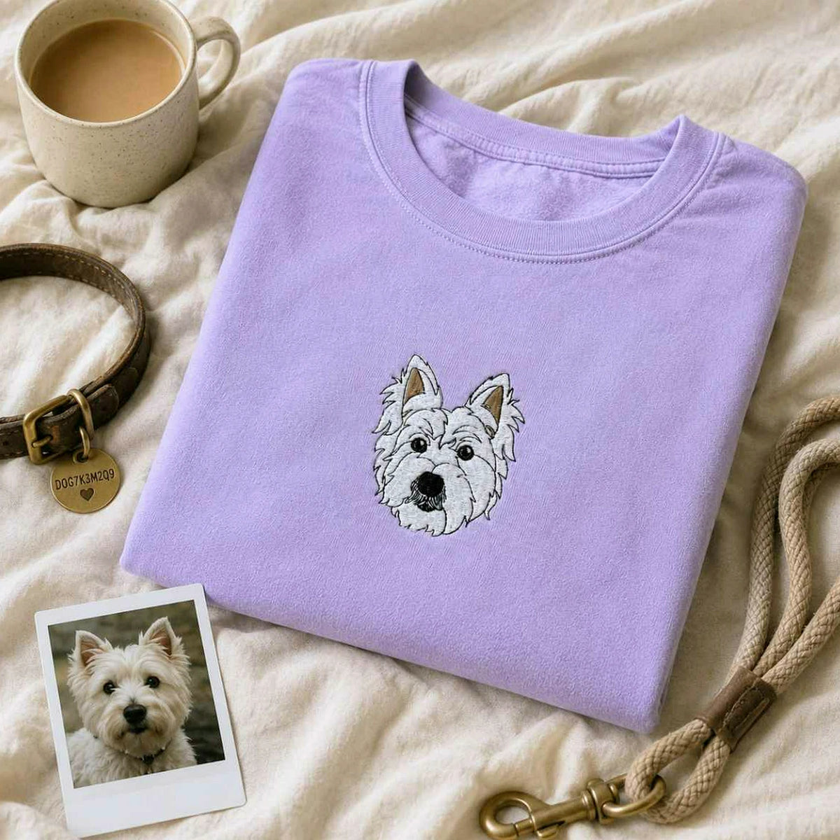 Custom Dog Memorial T-Shirt for Couple - Embroidered Pet Photo Portrait Tee & Name - Dog Loss Sympathy Gift for Him and Her