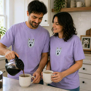 Custom Dog Memorial T-Shirt for Couple - Embroidered Pet Photo Portrait Tee & Name - Dog Loss Sympathy Gift for Him and Her