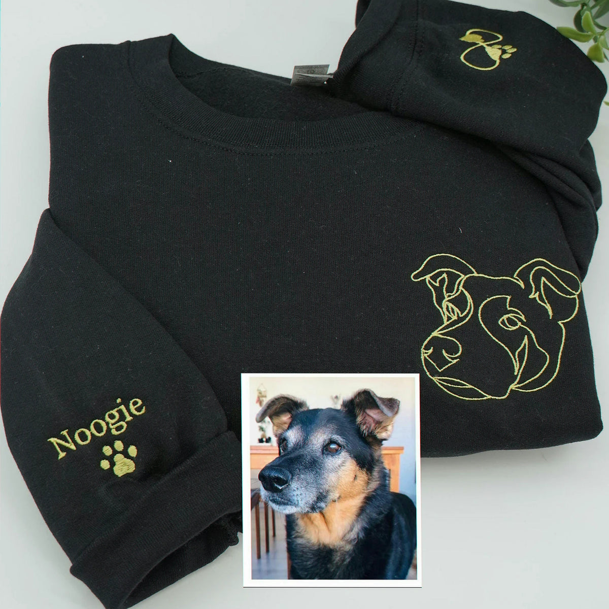 Black Custom Dog Portrait from Photo Embroidered Sweatshirt, Gift for Couple