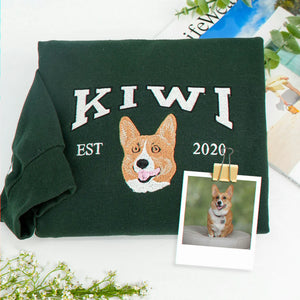 Custom Dog Portrait Sweatshirt for Birthday Couple - Embroidered Pet Photo Crewneck & Name - Gift for Him and Her