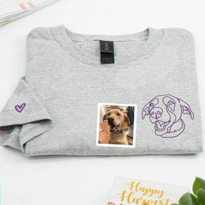 Custom Dog Memorial Sweatshirt for Couple - Embroidered Pet Photo Outline Crewneck & Name - Dog Loss Sympathy Gift for Him and Her