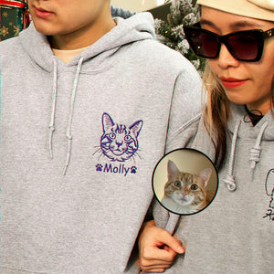 Custom Dog Outline Sweatshirt for Birthday Couple - Minimalist Embroidered Pet Photo Crewneck & Name - Gift for Him and Her