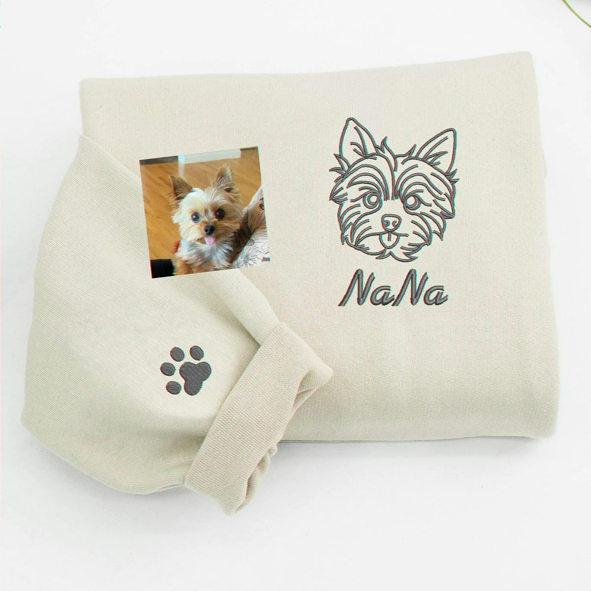 Custom Dog Memorial Sweatshirt for Couple - Embroidered Pet Photo Outline Crewneck & Name - Dog Loss Sympathy Gift for Him and Her