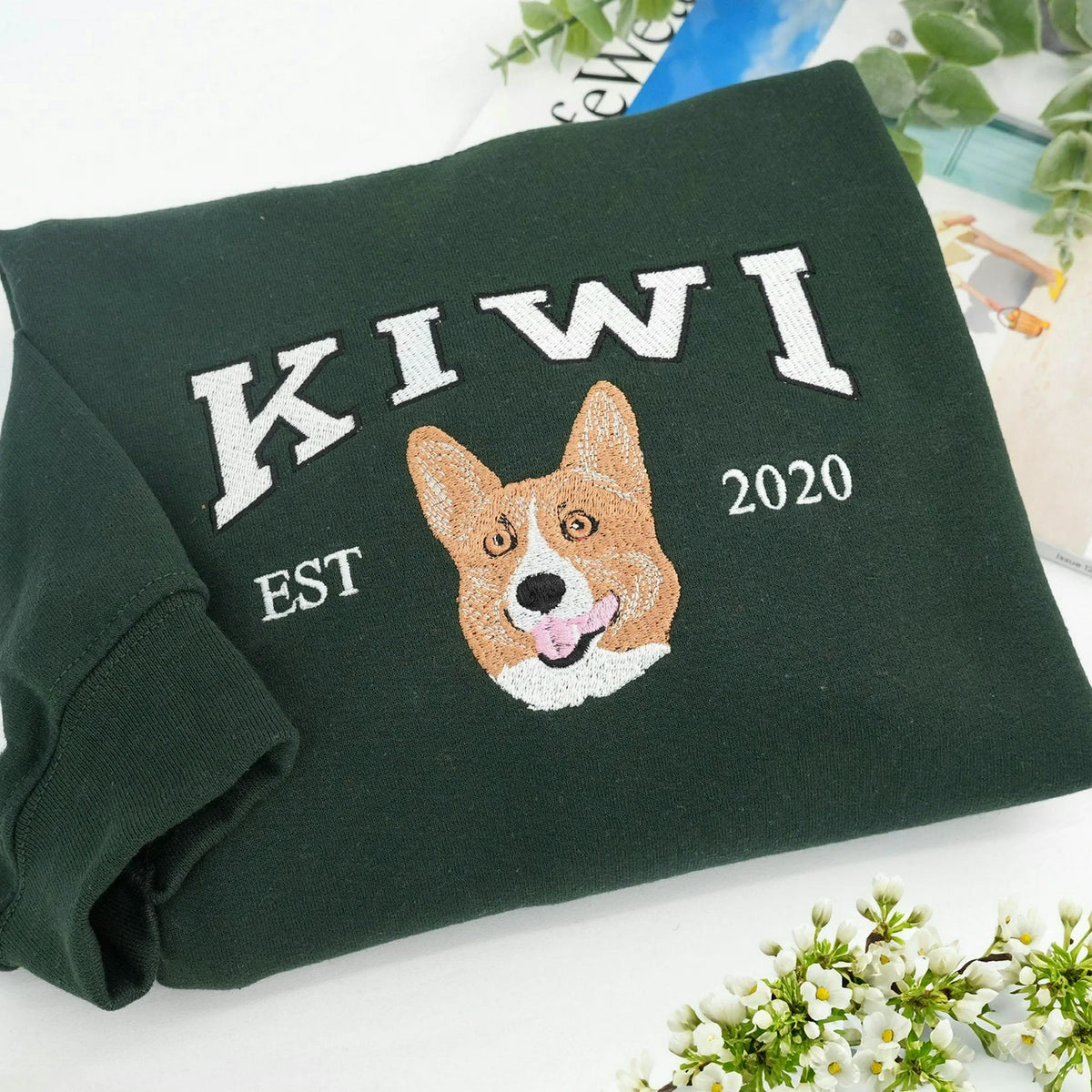 Custom Dog Portrait Sweatshirt for Birthday Couple - Embroidered Pet Photo Crewneck & Name - Gift for Him and Her