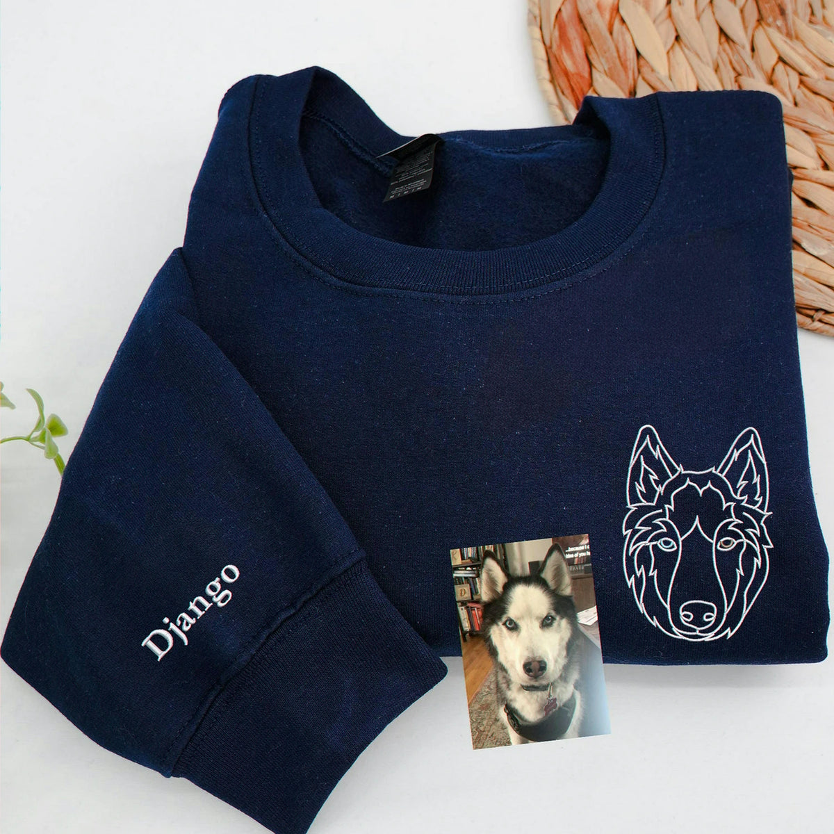 Custom Dog Memorial Sweatshirt for Couple - Embroidered Pet Photo Outline Crewneck & Name - Dog Loss Sympathy Gift for Him and Her