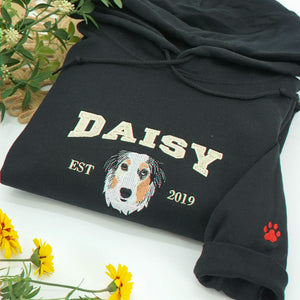 Custom Dog Portrait Sweatshirt for Birthday Couple - Embroidered Pet Photo Crewneck & Name - Gift for Him and Her