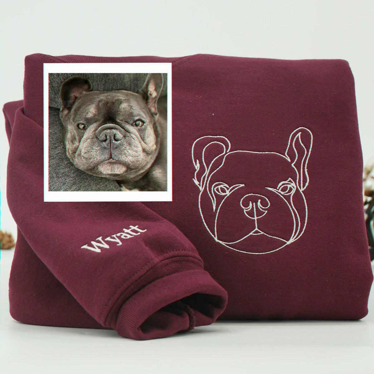 Custom Dog Memorial Sweatshirt for Couple - Embroidered Pet Photo Outline Crewneck & Name - Dog Loss Sympathy Gift for Him and Her