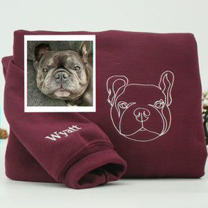 Custom Dog Memorial Sweatshirt for Couple - Embroidered Pet Photo Outline Crewneck & Name - Dog Loss Sympathy Gift for Him and Her