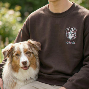 Custom New Dog Outline Sweatshirt for Dad - Embroidered Pet Photo Crewneck & Name - First Time Dog Dad Gift for Him