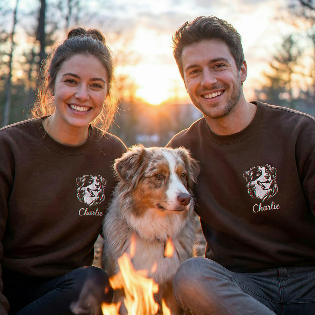 Custom New Dog Outline Sweatshirt for Dad - Embroidered Pet Photo Crewneck & Name - First Time Dog Dad Gift for Him