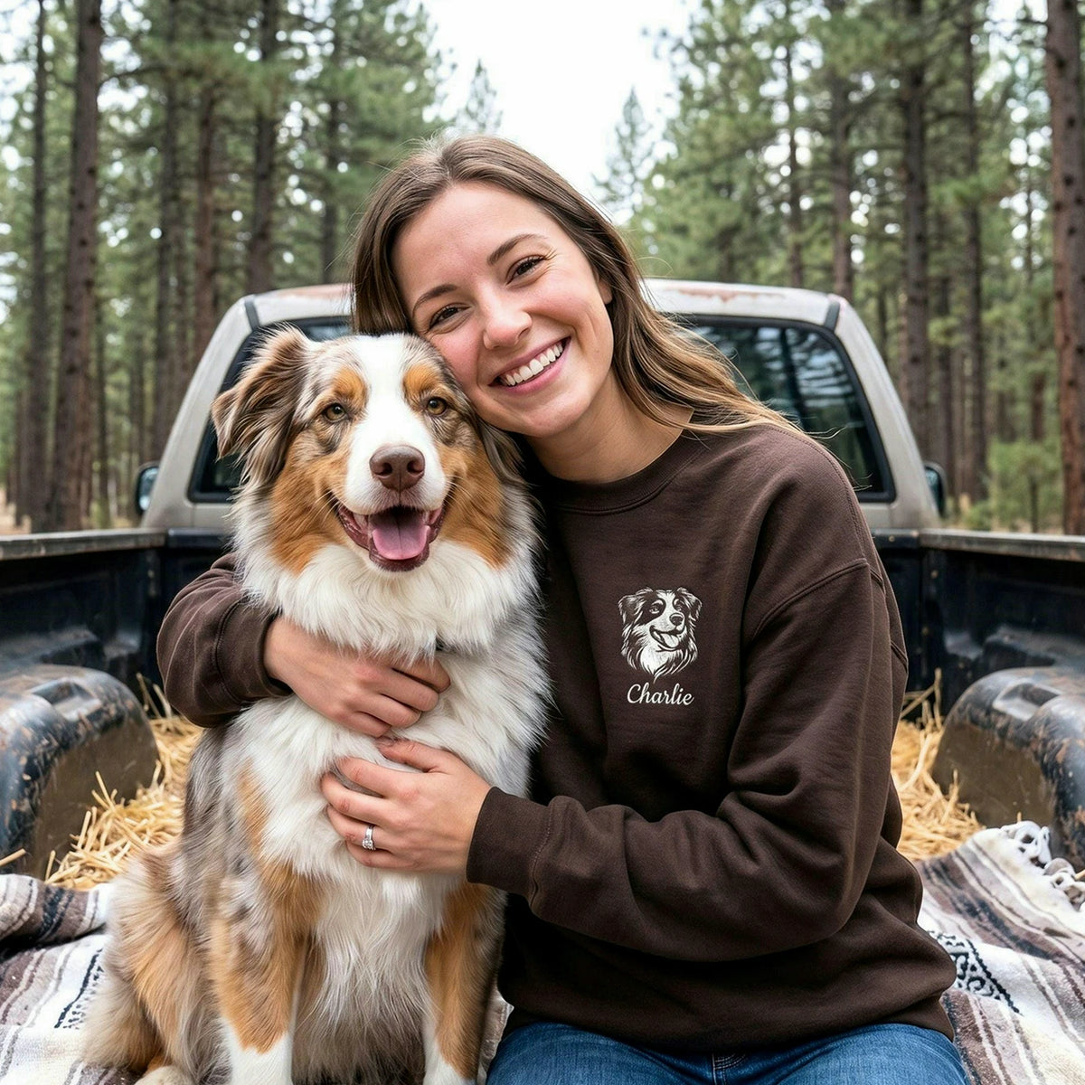 Custom New Dog Outline Sweatshirt for Dad - Embroidered Pet Photo Crewneck & Name - First Time Dog Dad Gift for Him