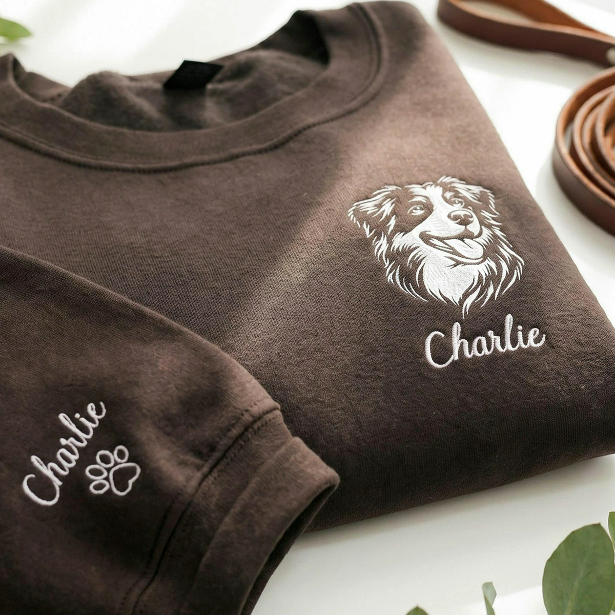 Custom New Dog Outline Sweatshirt for Dad - Embroidered Pet Photo Crewneck & Name - First Time Dog Dad Gift for Him