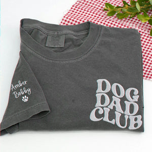 Personalized Dog Dad Club T-shirt - Sleeve Embroidery Pet Name & Icon Tee - Gift for Him