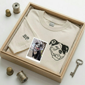 Sand Custom Dog Embroidered Portrait from Photo T-Shirt, Gift for Dog Dad